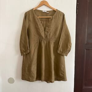 LE REDOUTE Creation | Brown Linen Pintuck Shift Dress | Size 12